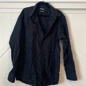 Ecko Unlimited Black Long Sleeve Embroidered Collared Button Down Shirt